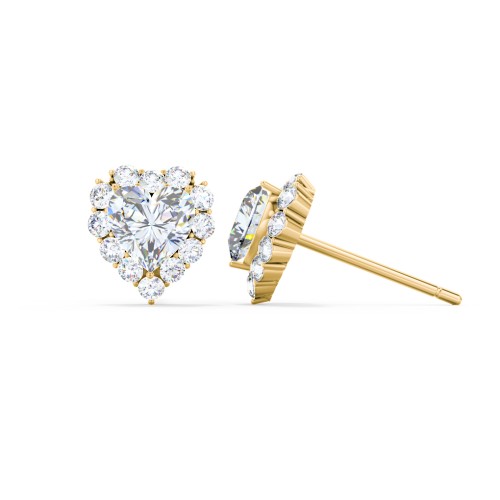 Halo Heart Stud Earrings – 10K Yellow Gold with Diamond