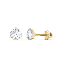 3 Prong Filigree Diamond Stud Earrings - 1.0 ct. tw. in 14K Solid Yellow Gold with Diamond and Lab Diamond