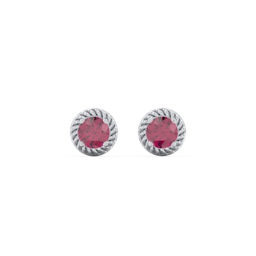 Twisted Rope Birthstone Stud Earrings – Sterling Silver with Ruby