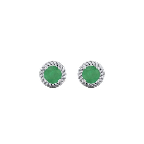 Twisted Rope Birthstone Stud Earrings – Sterling Silver with Emerald