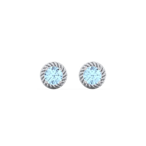 Twisted Rope Birthstone Stud Earrings – Sterling Silver with Blue Topaz