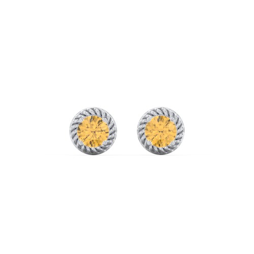 Twisted Rope Birthstone Stud Earrings – Sterling Silver with Citrine