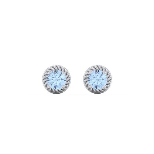 Twisted Rope Birthstone Stud Earrings – Sterling Silver with Blue Topaz
