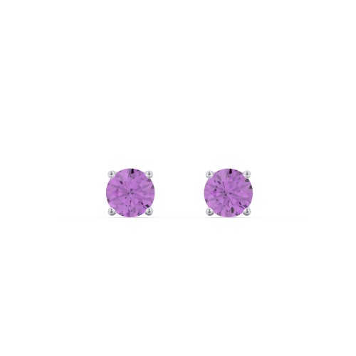 Classic Birthstone Stud Earrings – Sterling Silver with Amethyst