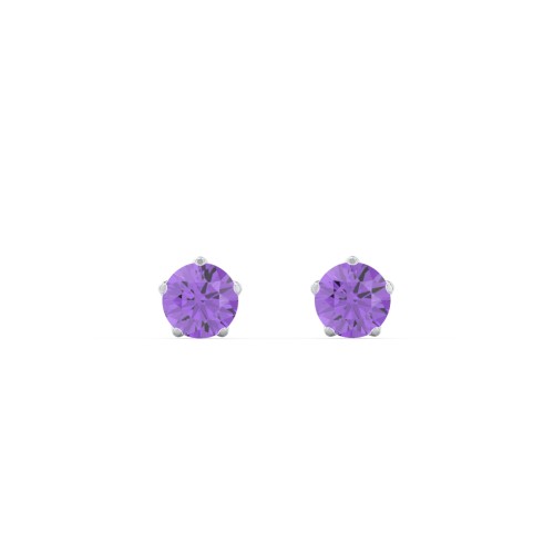 5 Prong Birthstone Stud Earrings – Sterling Silver with Amethyst
