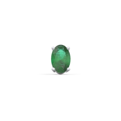 Classic Oval Birthstone Single Stud – Sterling Silver with Emerald