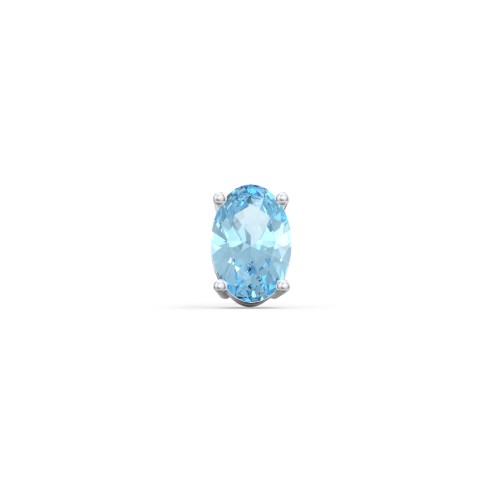 Classic Oval Birthstone Single Stud – Sterling Silver with Blue Topaz
