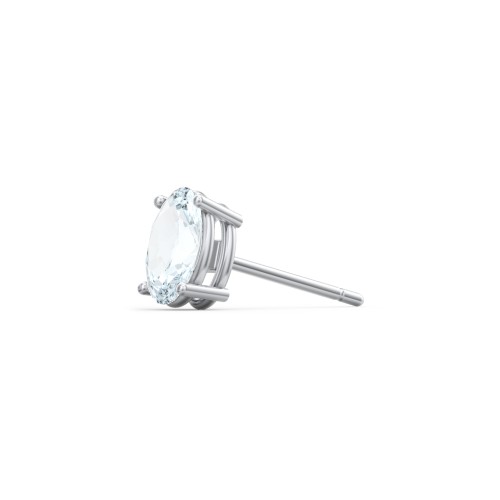Classic Oval Birthstone Single Stud – Sterling Silver with Aquamarine