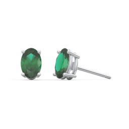 Classic Oval Birthstone Stud Earrings in 925 Sterling Silver with Emerald