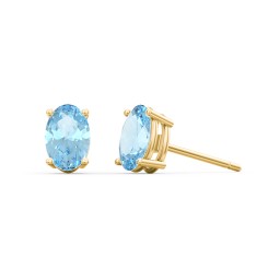 Classic Oval Birthstone Stud Earrings in 10K Solid Yellow Gold with Blue Topaz