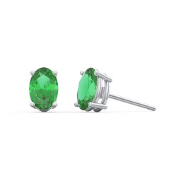 Classic Oval Birthstone Stud Earrings in 925 Sterling Silver with Emerald