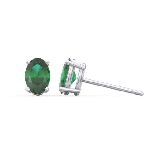 Classic Oval Birthstone Stud Earrings – Sterling Silver with Emerald