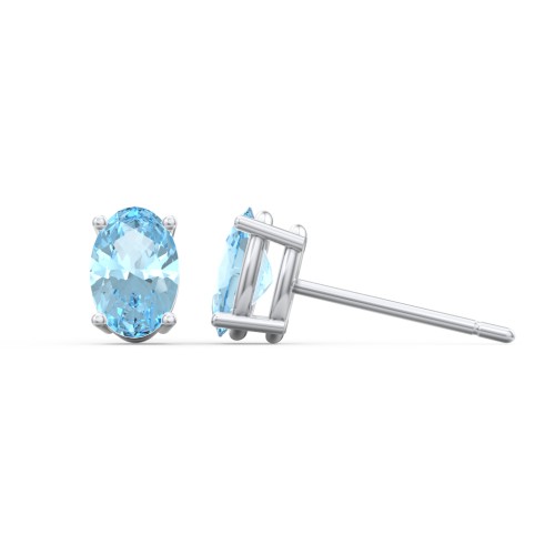 Classic Oval Birthstone Stud Earrings – Sterling Silver with Blue Topaz
