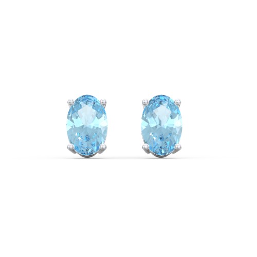 Classic Oval Birthstone Stud Earrings – Sterling Silver with Blue Topaz