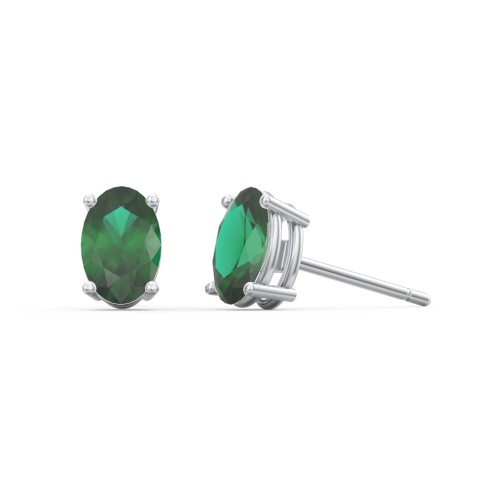 Classic Oval Birthstone Stud Earrings – Sterling Silver with Emerald