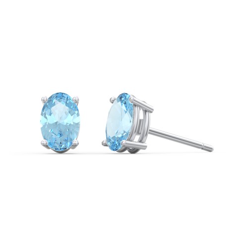 Classic Oval Birthstone Stud Earrings – Sterling Silver with Blue Topaz