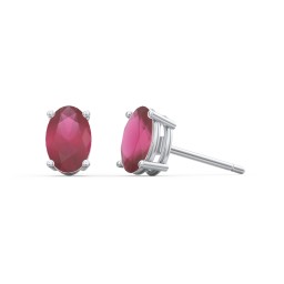 Classic Oval Birthstone Stud Earrings in 925 Sterling Silver with Ruby