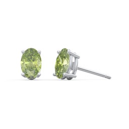 Classic Oval Birthstone Stud Earrings in 925 Sterling Silver with Peridot