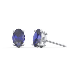 Classic Oval Birthstone Stud Earrings in 925 Sterling Silver with Blue Sapphire