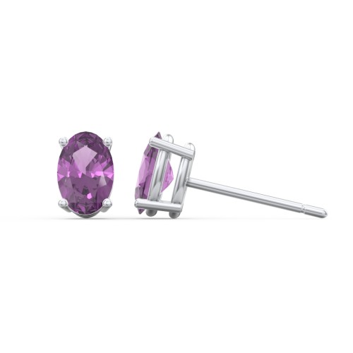 Classic Oval Birthstone Stud Earrings – Sterling Silver with Amethyst