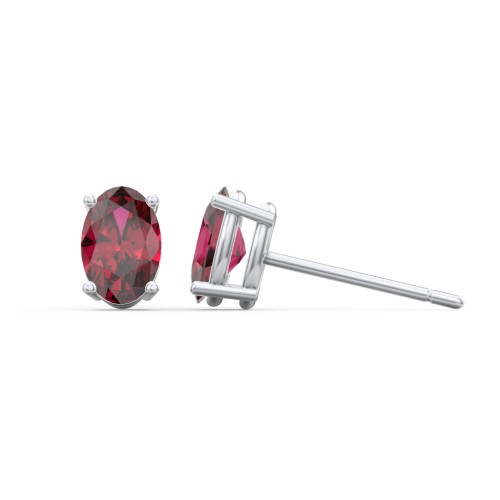 Classic Oval Birthstone Stud Earrings – Sterling Silver with Ruby