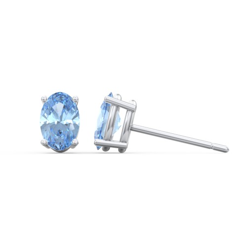 Classic Oval Birthstone Stud Earrings – Sterling Silver with Blue Topaz