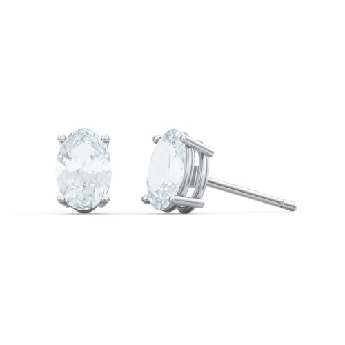 Classic Oval Birthstone Stud Earrings – Sterling Silver with Aquamarine