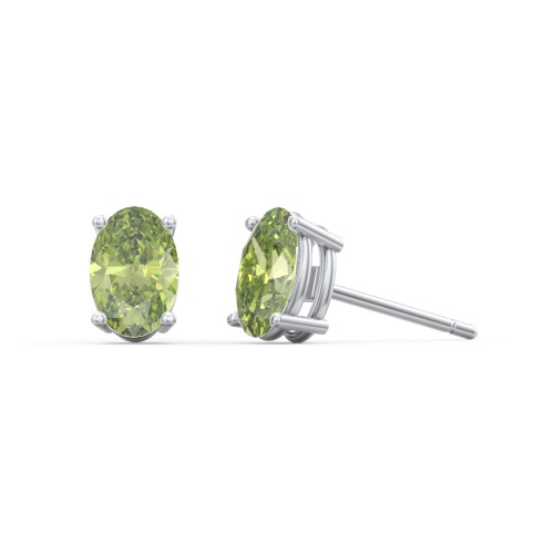 Classic Oval Birthstone Stud Earrings – Sterling Silver with Peridot