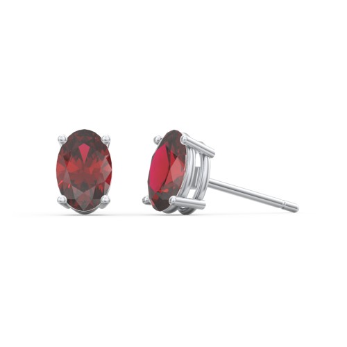 Classic Oval Birthstone Stud Earrings – Sterling Silver with Garnet