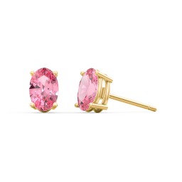 Classic Oval Birthstone Stud Earrings in 10K Solid Yellow Gold with Pink Tourmaline