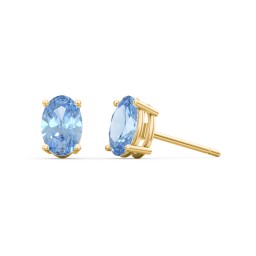 Classic Oval Birthstone Stud Earrings in 10K Solid Yellow Gold with Blue Topaz