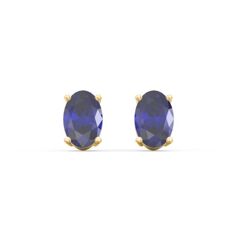 Classic Oval Birthstone Stud Earrings – 10K Yellow Gold with Blue Sapphire
