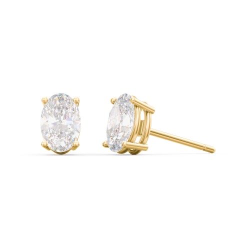 Classic Oval Birthstone Stud Earrings – 10K Yellow Gold with Diamond