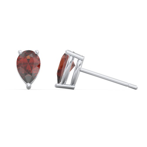 Classic Pear Cut Stud Earrings – Sterling Silver with Garnet