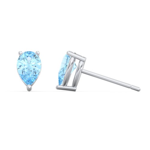 Classic Pear Cut Stud Earrings – Sterling Silver with Blue Topaz