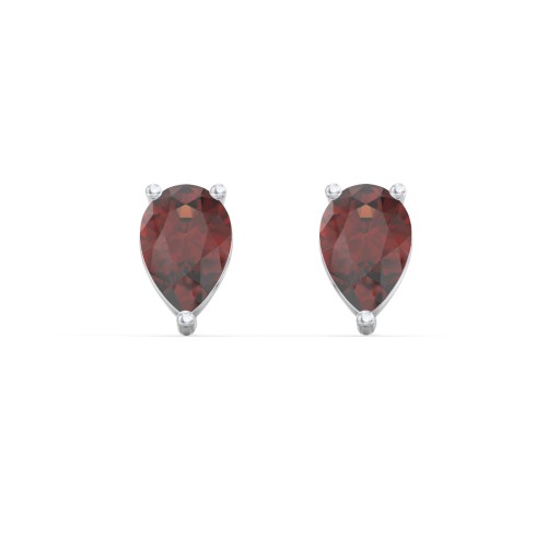 Classic Pear Cut Stud Earrings – Sterling Silver with Garnet