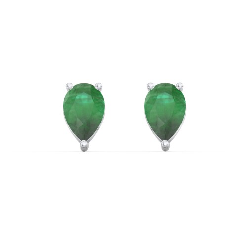 Classic Pear Cut Stud Earrings – Sterling Silver with Emerald