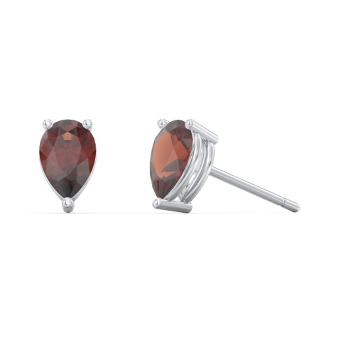 Classic Pear Cut Stud Earrings – Sterling Silver with Garnet