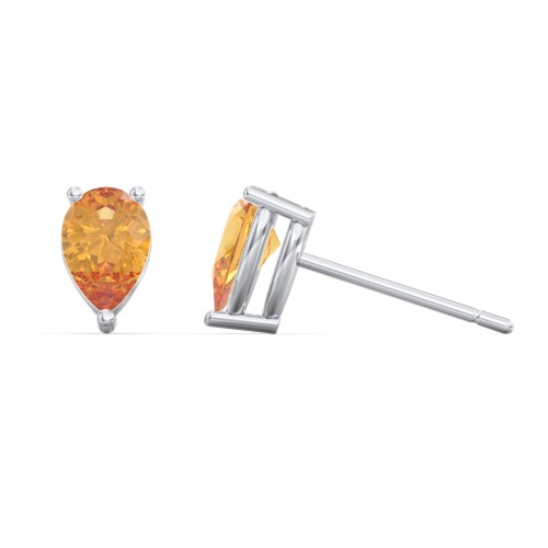 Classic Pear Cut Stud Earrings – Sterling Silver with Citrine