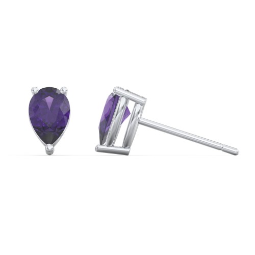 Classic Pear Cut Stud Earrings – Sterling Silver with Amethyst