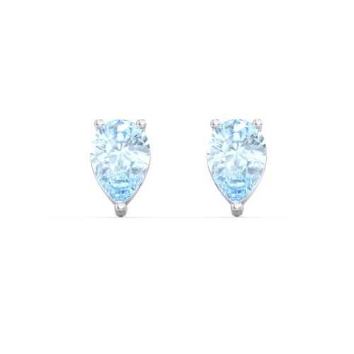 Classic Pear Cut Stud Earrings – Sterling Silver with Aquamarine