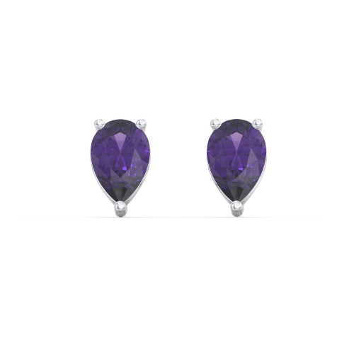 Classic Pear Cut Stud Earrings – Sterling Silver with Amethyst