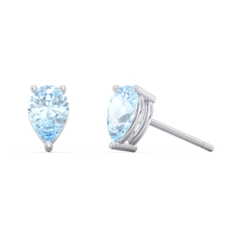 Classic Pear Cut Stud Earrings – Sterling Silver with Aquamarine