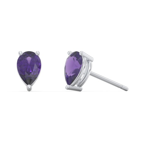 Classic Pear Cut Stud Earrings – Sterling Silver with Amethyst