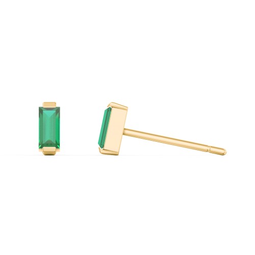 Classic Baguette Cut Stud Earrings – 10K Yellow Gold with Emerald