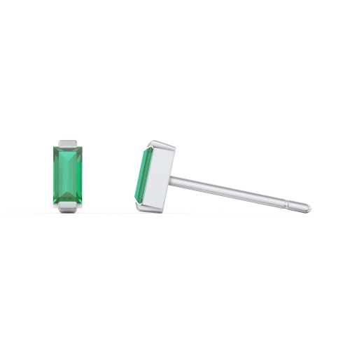 Classic Baguette Cut Stud Earrings – Sterling Silver with Emerald