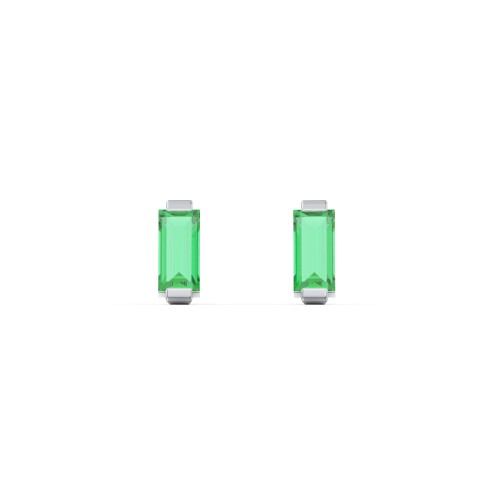 Classic Baguette Cut Stud Earrings – Sterling Silver with Emerald