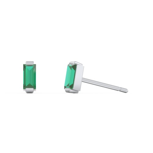 Classic Baguette Cut Stud Earrings – Sterling Silver with Emerald
