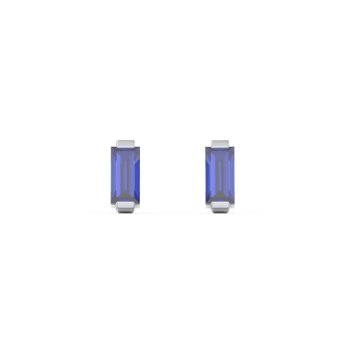 Classic Baguette Cut Stud Earrings – Sterling Silver with Blue Sapphire