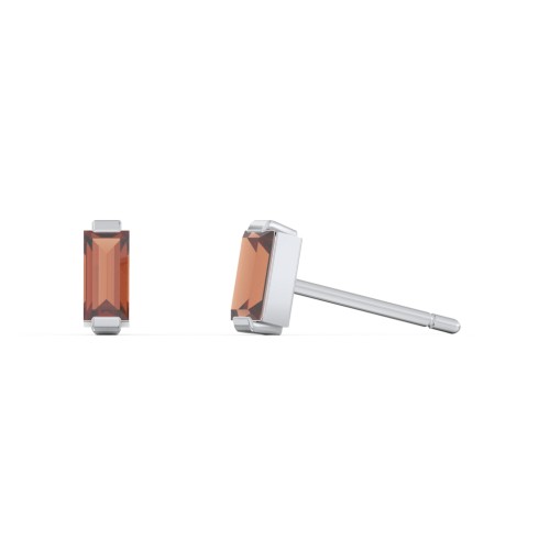 Classic Baguette Cut Stud Earrings – Sterling Silver with Garnet